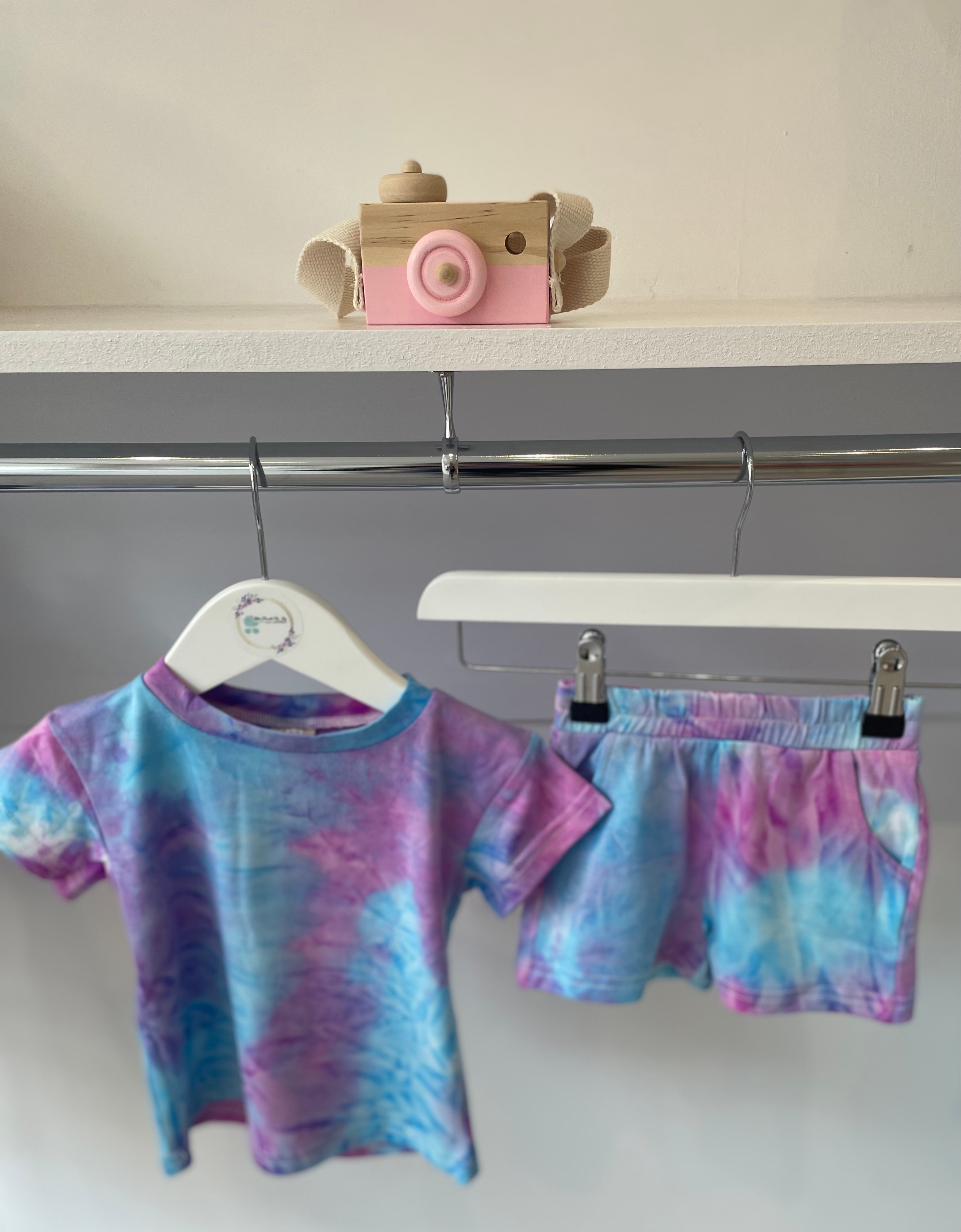 Blue & Dark Pink Tie Dye Short Set 