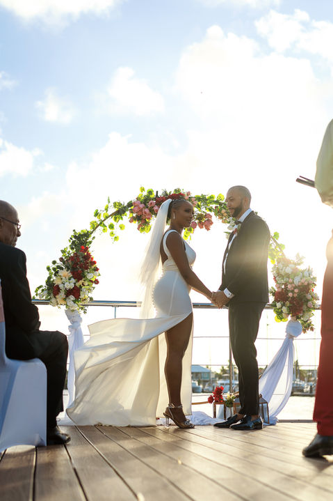 couple's wedding in Saint Lucia hotel with the sea as the backdrop of the beautiful scenery