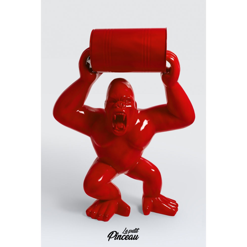 Statue gorille XXL avec baril, 260 cm, résine, personnalisable, décoration intérieure/extérieure.