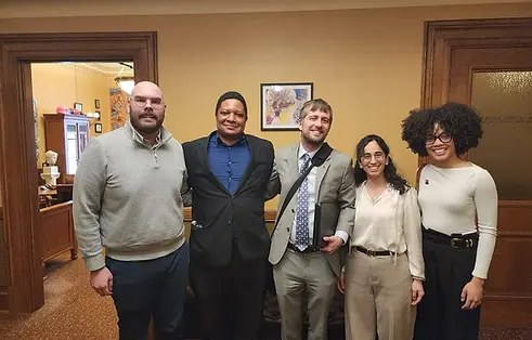Housing Onward staff Ken Smith and Tehila Cohen meet with legislative staff at the Wisconsin State Capitol alongside Dream.Org advocates