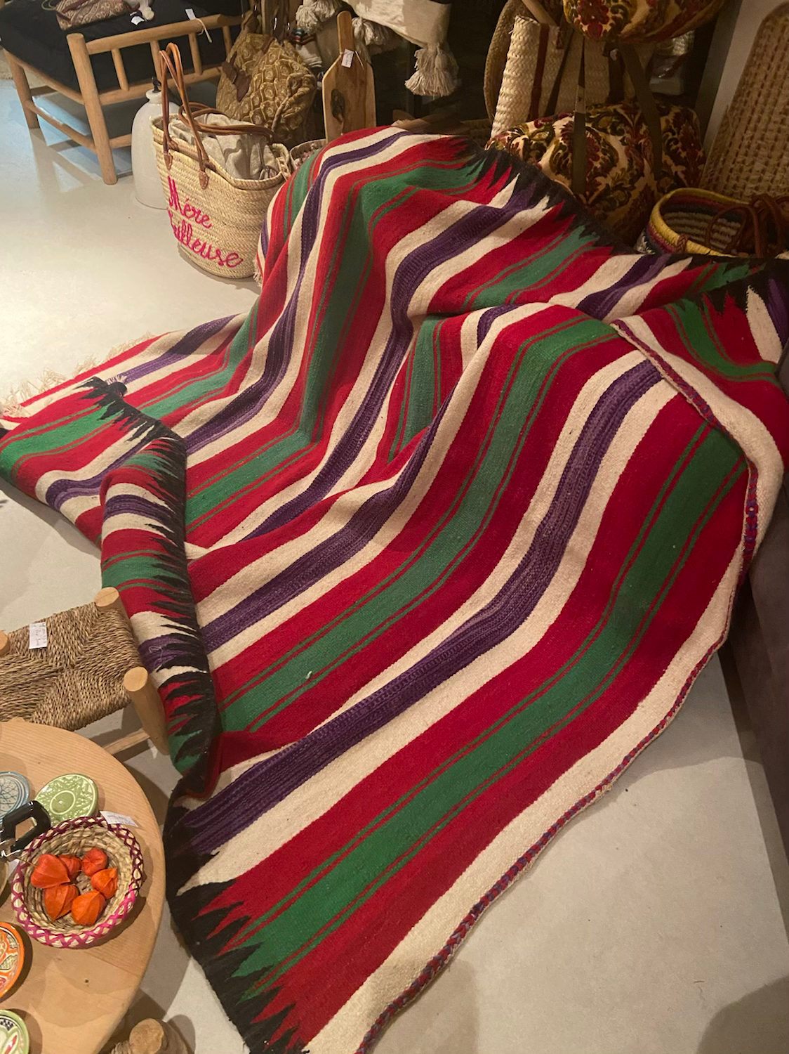 Tapis / Plaid Tissé en Laine - Rayures Multicolores