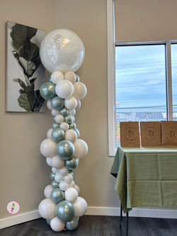 White and Sage Green Helix Balloon Column for Renewal Skin Studio Grand Opening in Latham, NY