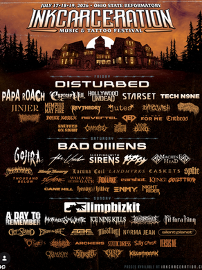 Inkcarceration Festival 2026 Lineup Announced With Disturbed, Bad Omens, and Limp Bizkit