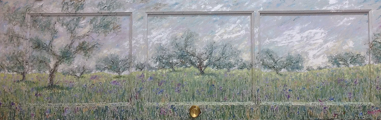 Mural de encinas azules, óleo sobre madera