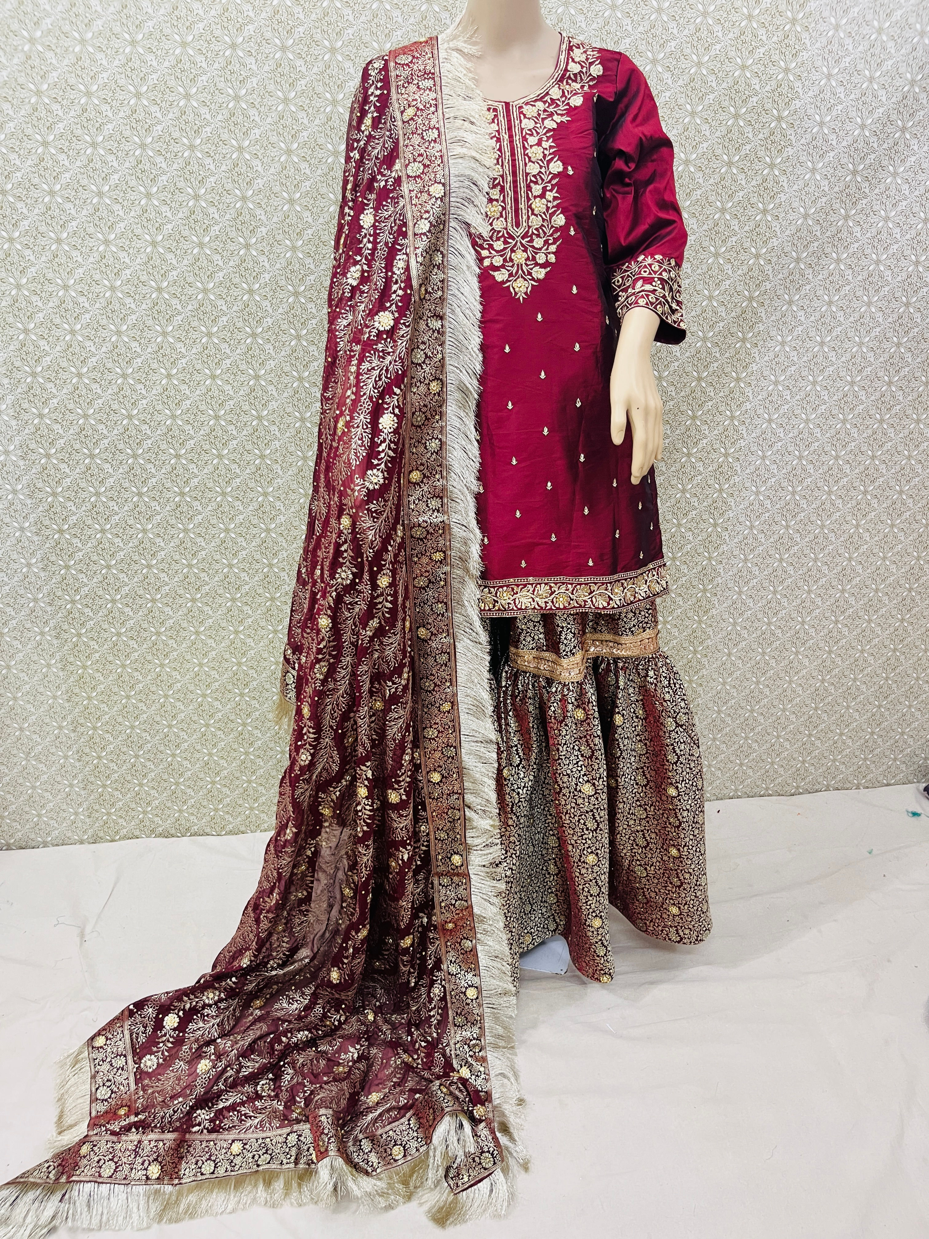 Banarsi kimkhab Gharara with heavy work kurti 