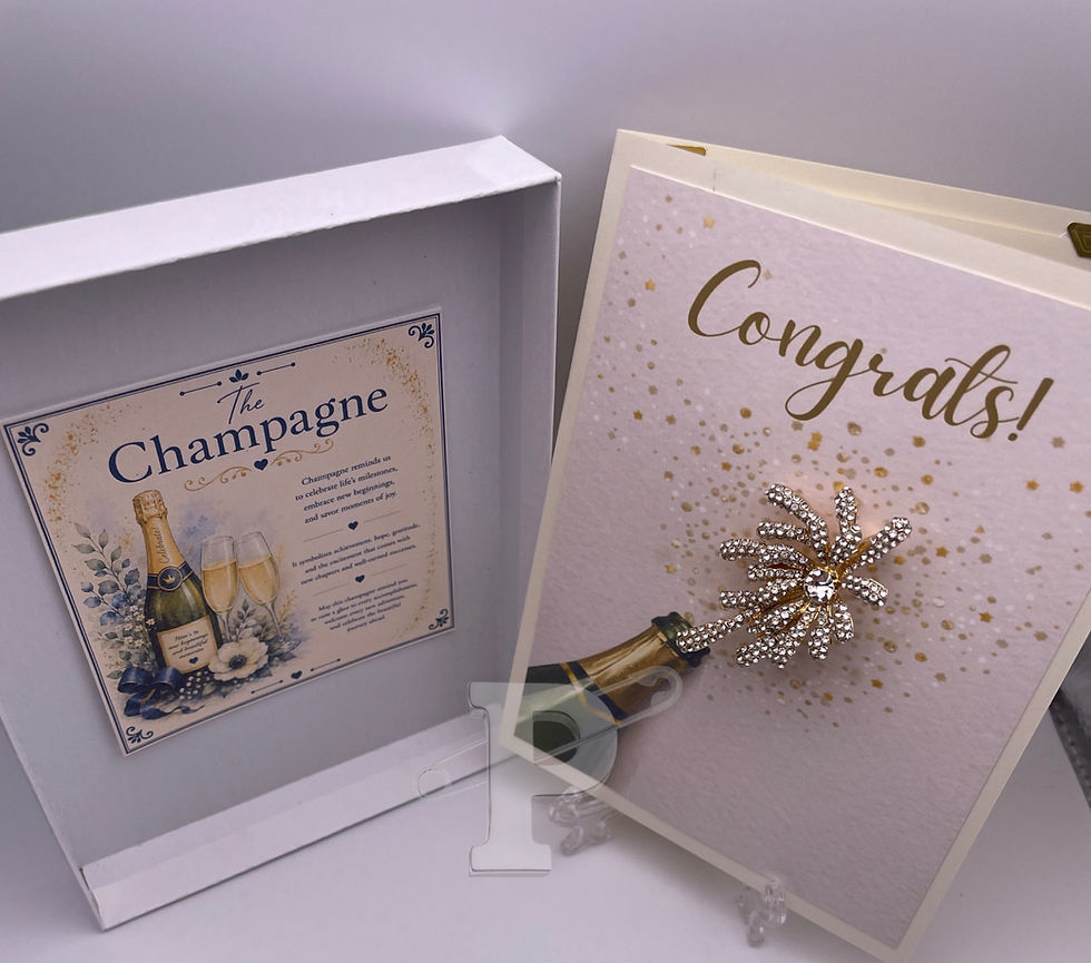 Gift boxed champagne celebration brooch greeting card with Champagne symbol meaning card