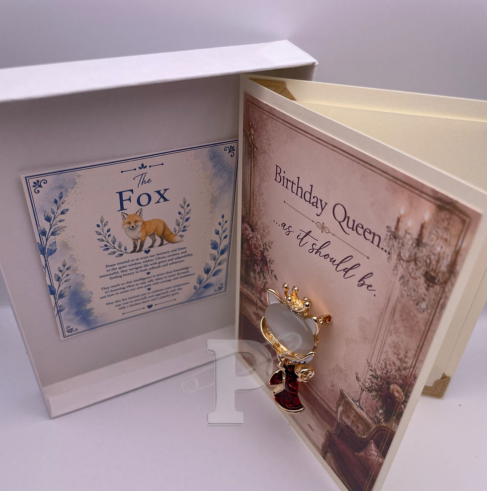 Gift boxed birthday fox brooch greeting card with Fox symbol meaning card