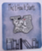 Pin card that reads “This is how it starts” with humorous book lover enamel pin