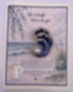 Greeting card with removable rhinestone blue wave brooch on beach scene with the sentiment, "Life is tough, but so are you."