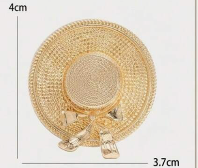 Thumbnail: Gold sun hat brooch shown with ruler for size reference