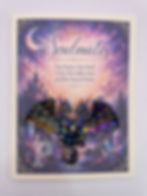 Greeting card with double dragon brooch against a magical landscape with Soulmates sentiment