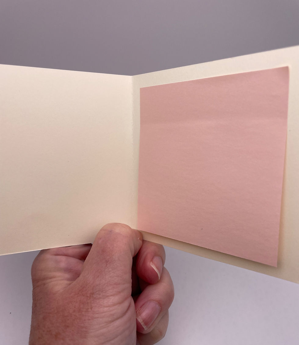 Blank cream-colored interior of the mini greeting card with a coordinating pink writing panel.