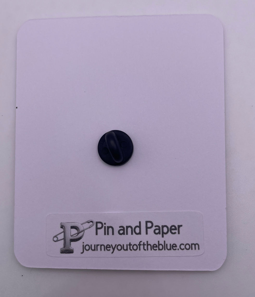 Back of Pin & Paper enamel pin card with secure rubber clutch backing