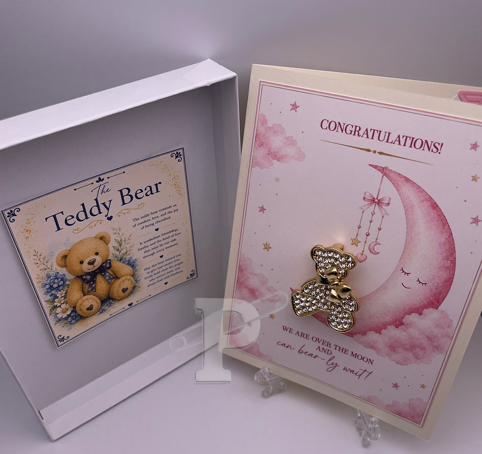 Gift boxed baby card with Teddy Bear symbol meaning card.