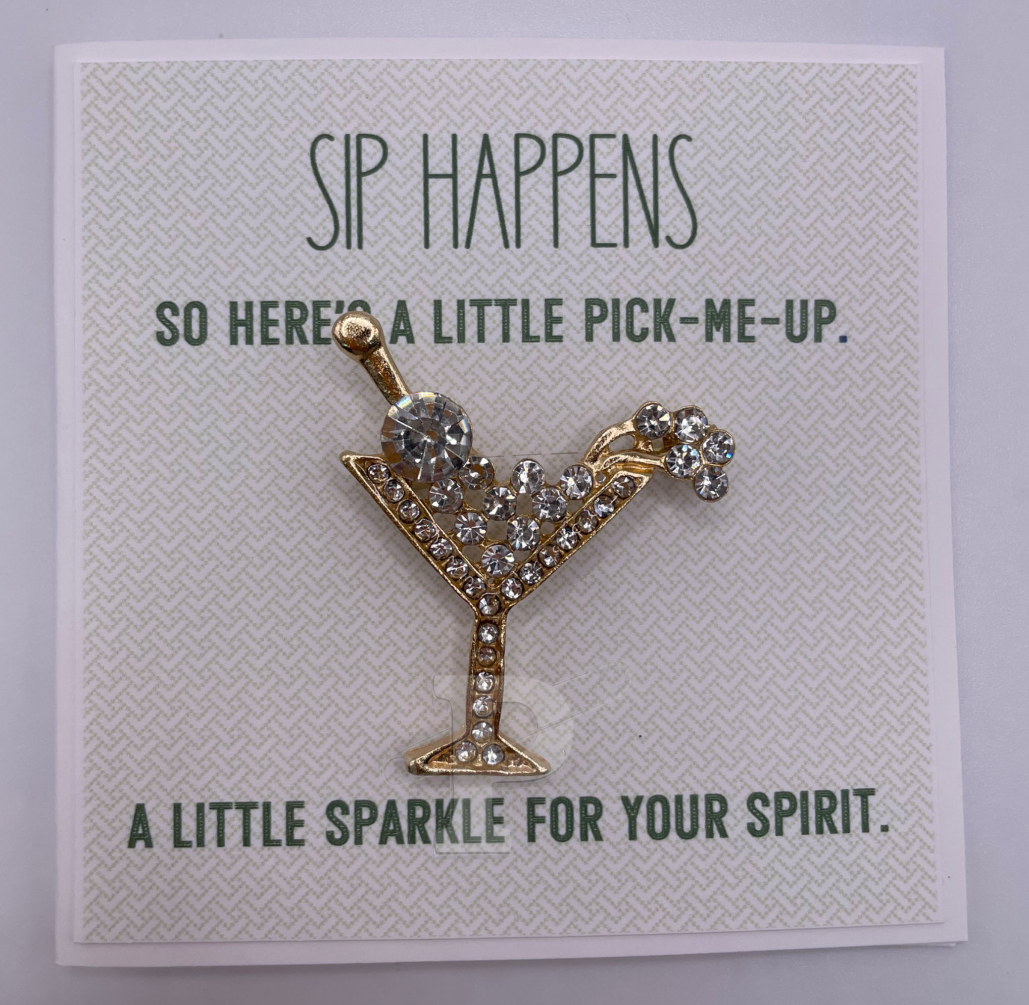 Cocktail Brooch-Sip Happens-Rhinestone-Mini