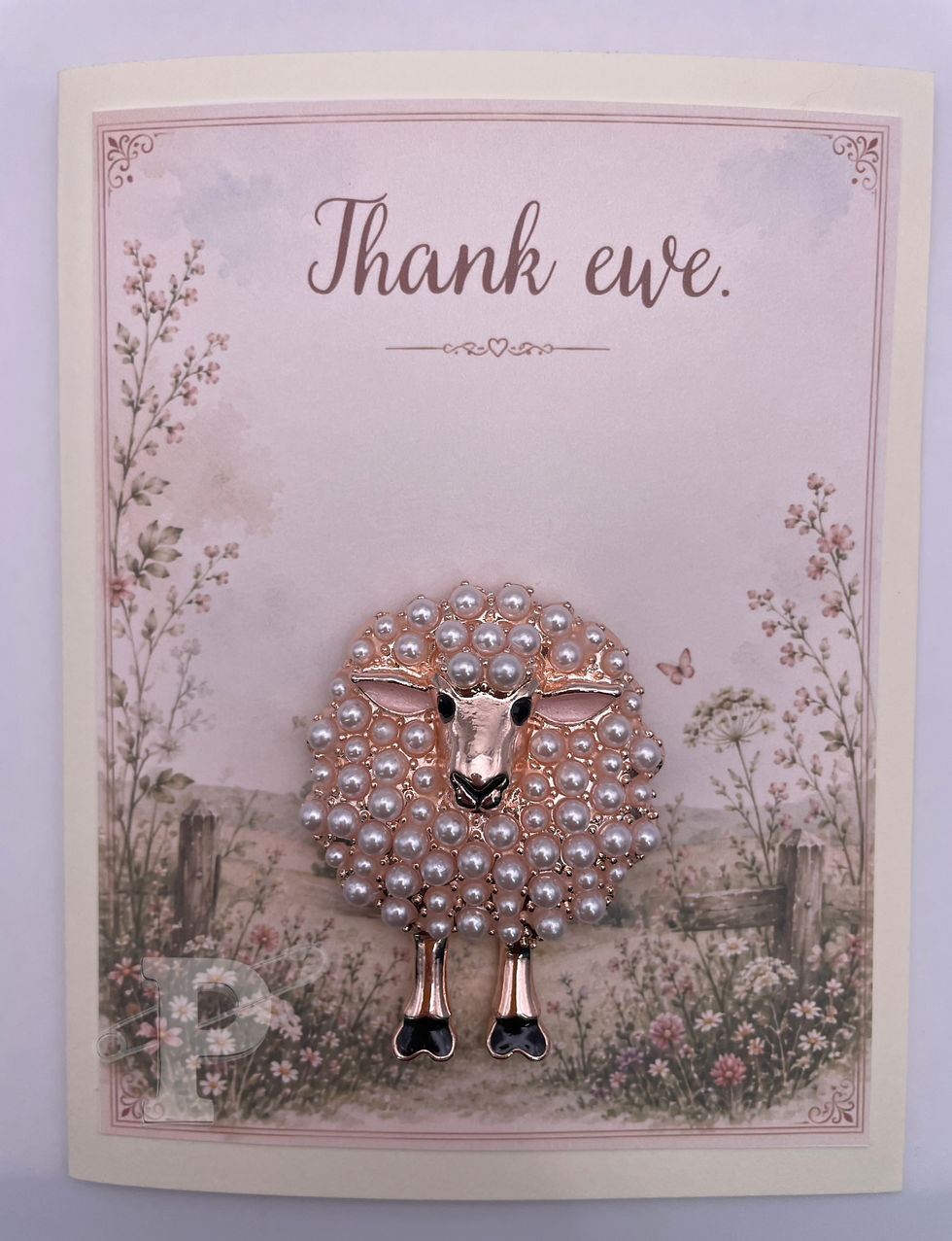 Thumbnail: Gift-boxed thank you card featuring a pearl sheep brooch with the sentiment "Thank ewe."
