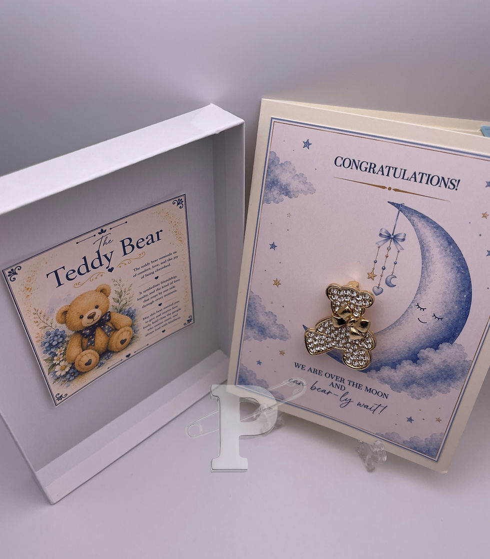 Gift boxed baby card with Teddy Bear symbol meaning card.