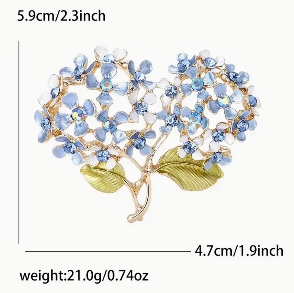 Thumbnail: Vibrant dual-headed hydrangea brooch with rhinestones