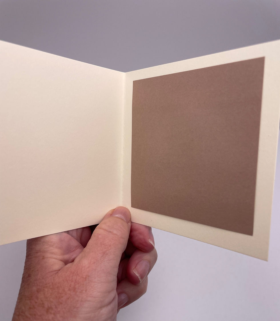 Blank cream-colored interior of the mini greeting card with a color coordinated writing panel.
