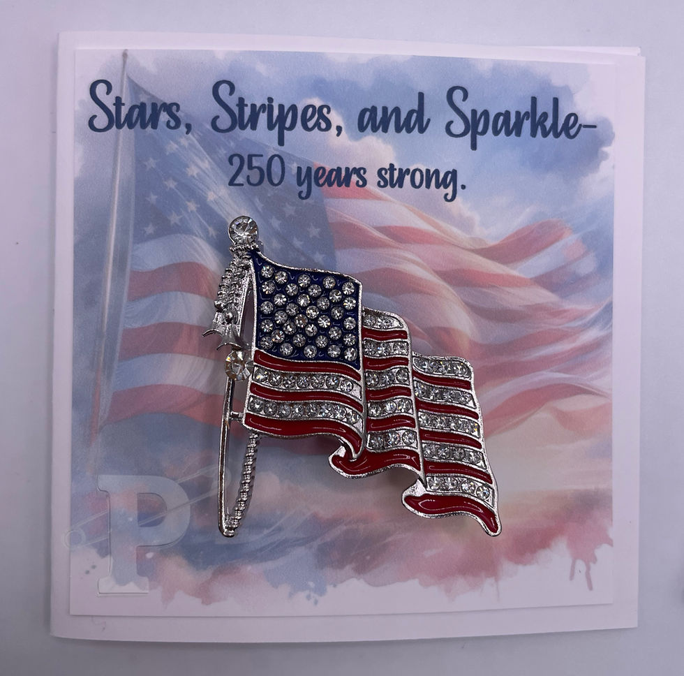 mini greeting card with sparkling american flag pin that reads stars stripes and sparkle 250 years strong