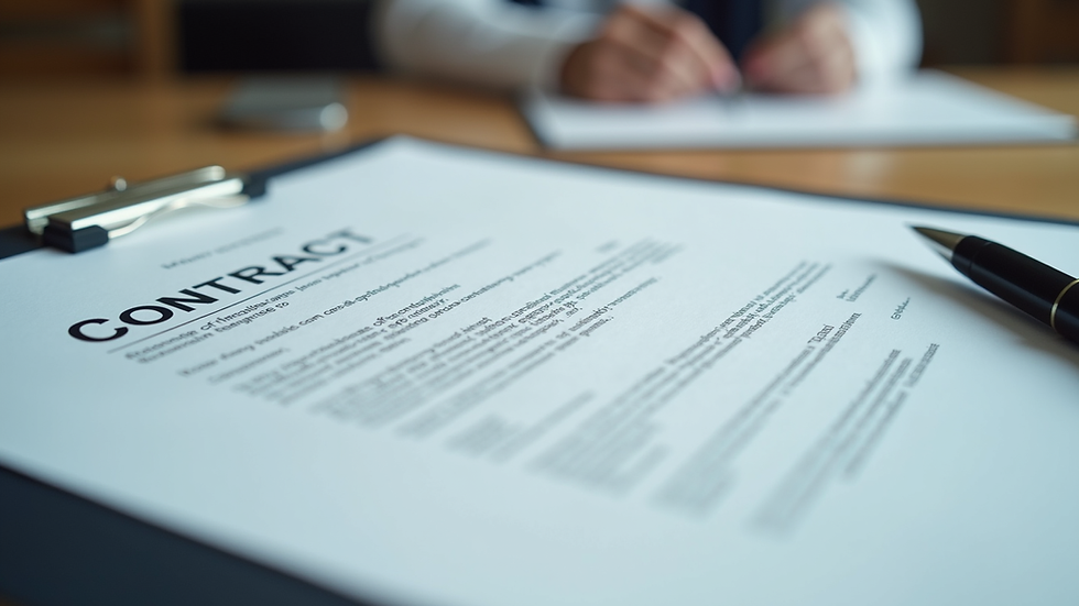 Close-up view of a contract and pen on a table