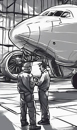 Aircraft mechanics checking parts in an aircraft hangar.jpg