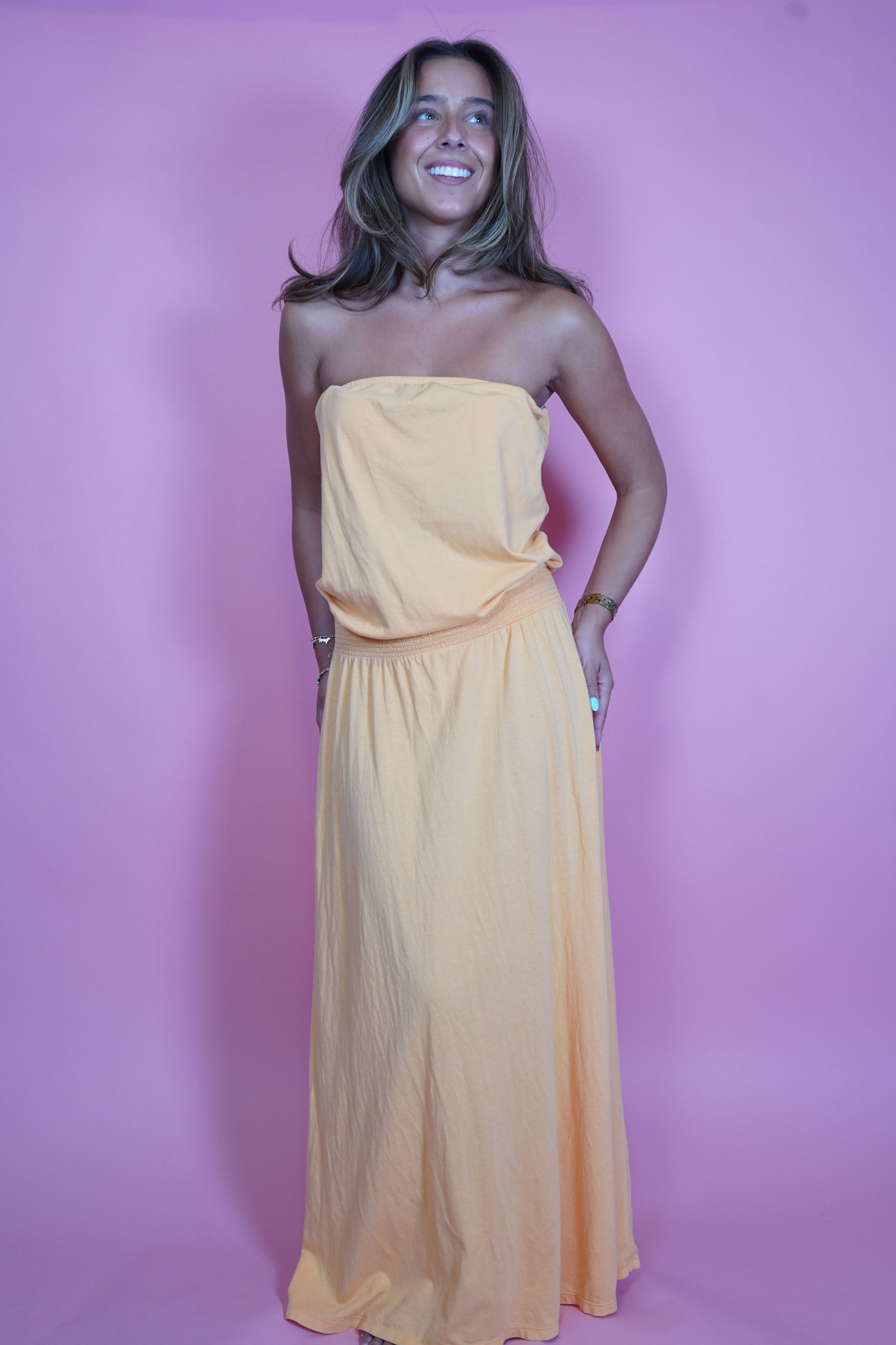 Orange Tube Cinched Maxi Dress