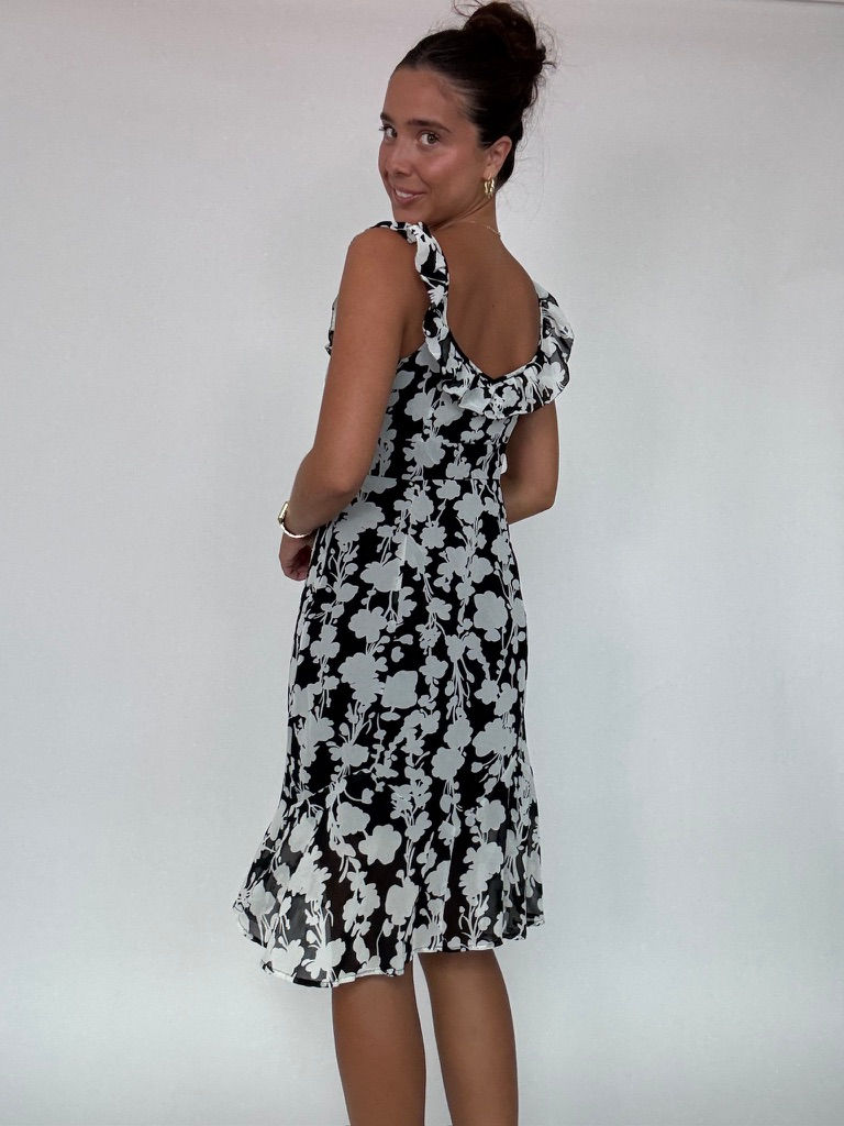 Thumbnail: Vintage B&W Floral Midi Dress