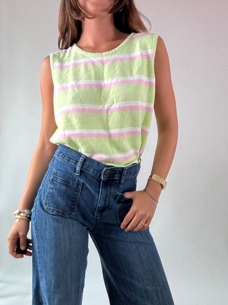Thumbnail: Green & Pink Striped Knit Tank