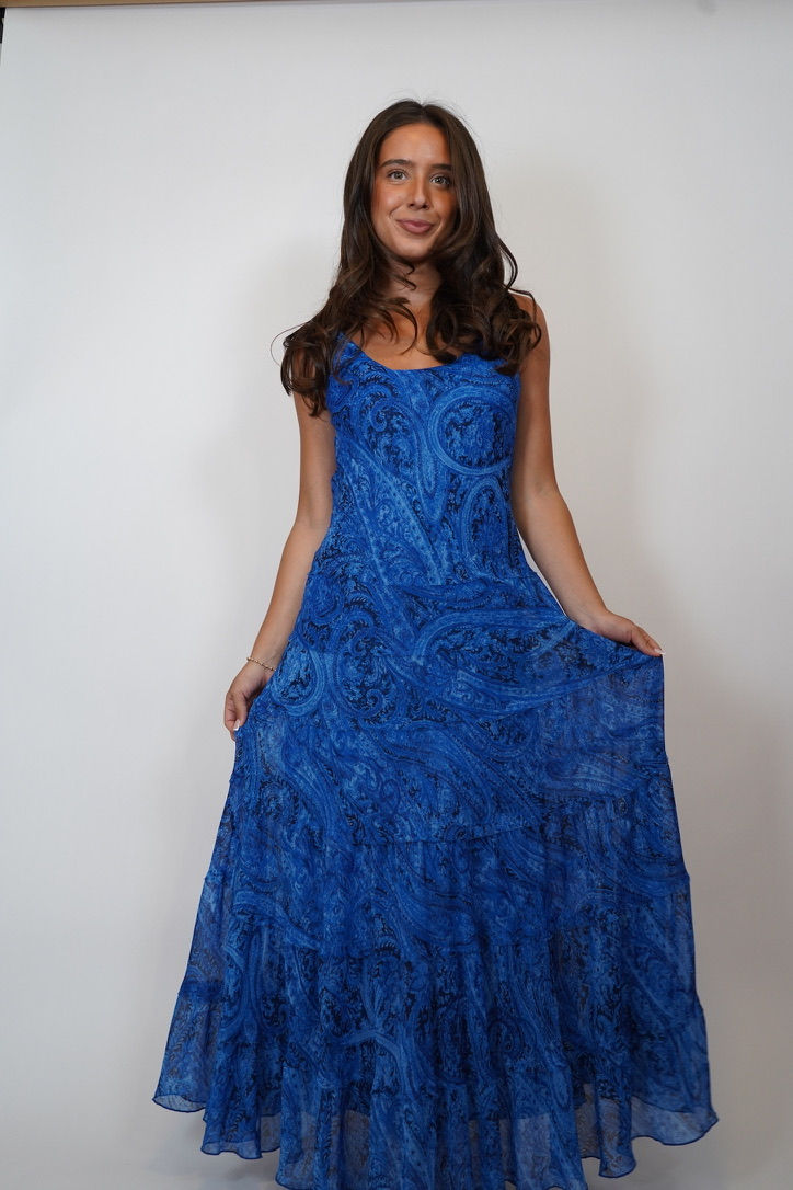 Thumbnail: Vintage Blue Paisley Maxi Dress