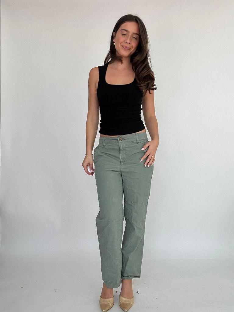 Thumbnail: Green Khaki Straight Leg Pants