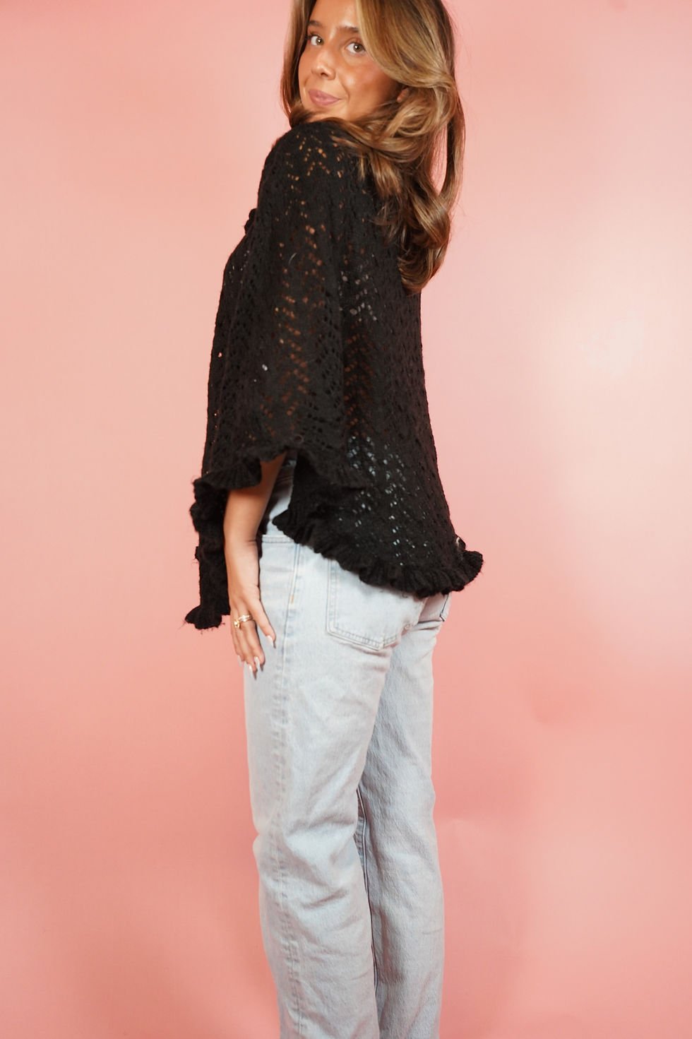 Thumbnail: Vintage Black Crochet Poncho