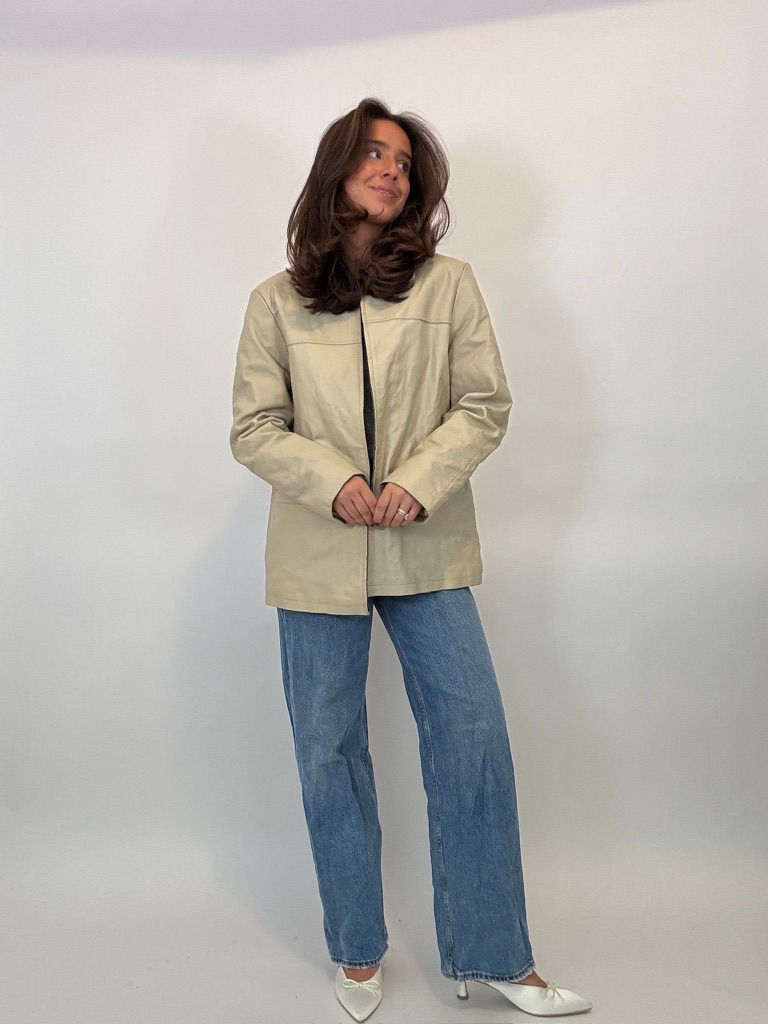 Thumbnail: Vintage Beige Leather Jacket