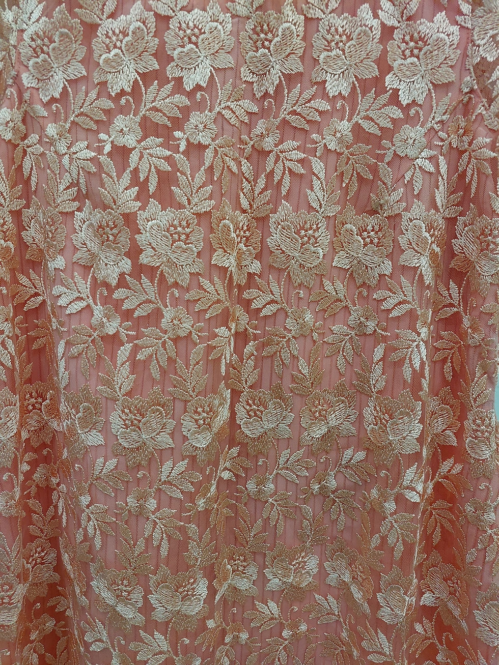 Thumbnail: Peach Coloured Lace Dress - Size 37