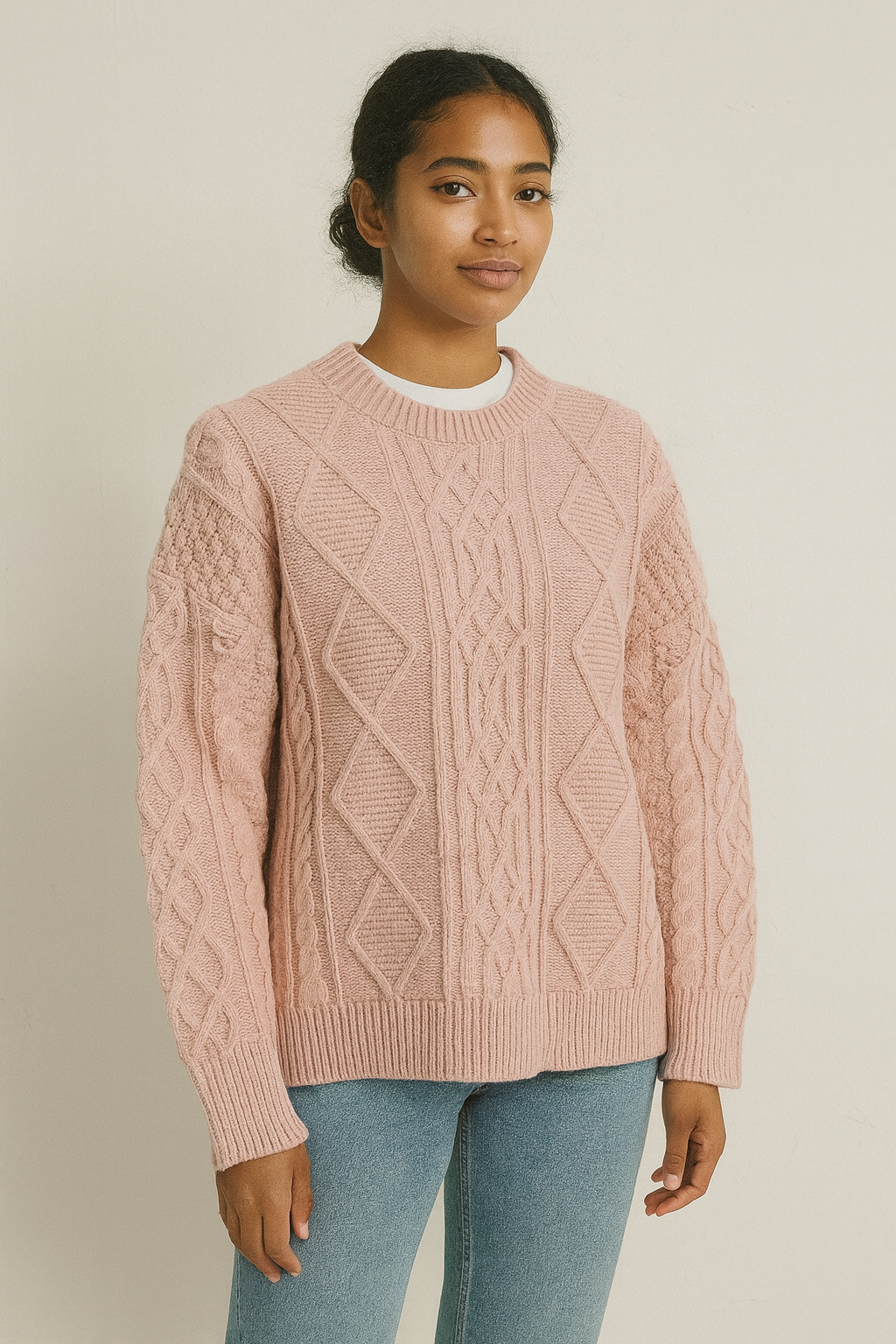 Soft Pink Cable Knit Sweater - Bust 46