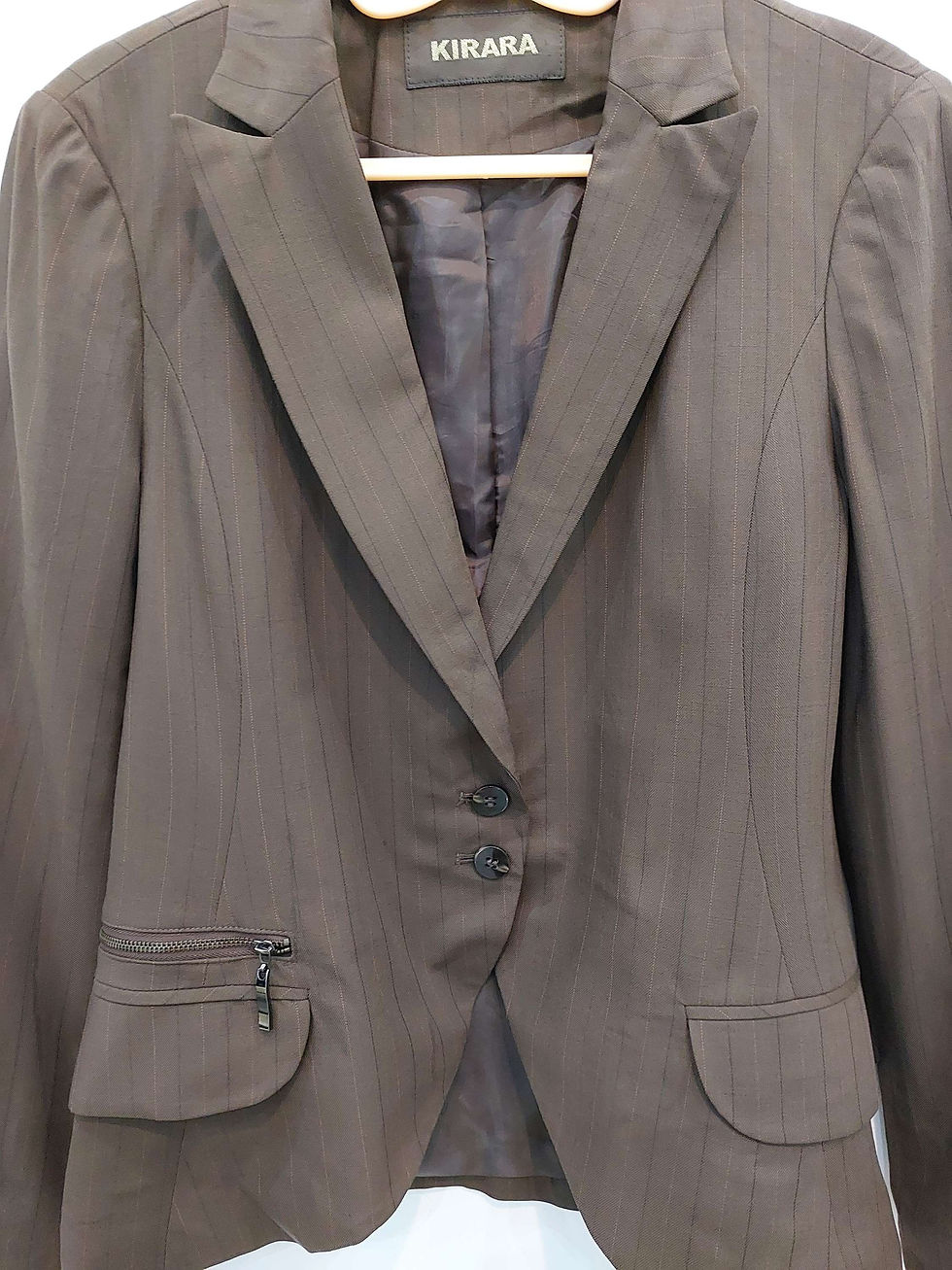 Thumbnail: Pinstripe Brown Blazer for women in Bust size 34