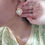 Thumbnail: square faux pearl stud earrings in golden