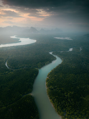 Rivière tropicale serpentant dans la jungle en Thaïlande
