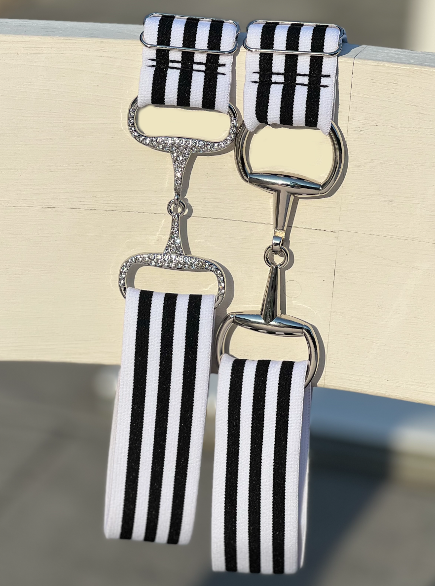 Thumbnail: White and Black Striped Elastic Equestrian Belt