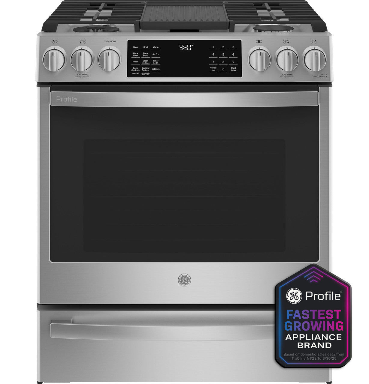 GE Profile P2S930YPFS Smart Dual-Fuel Slide-In Range — Open Box