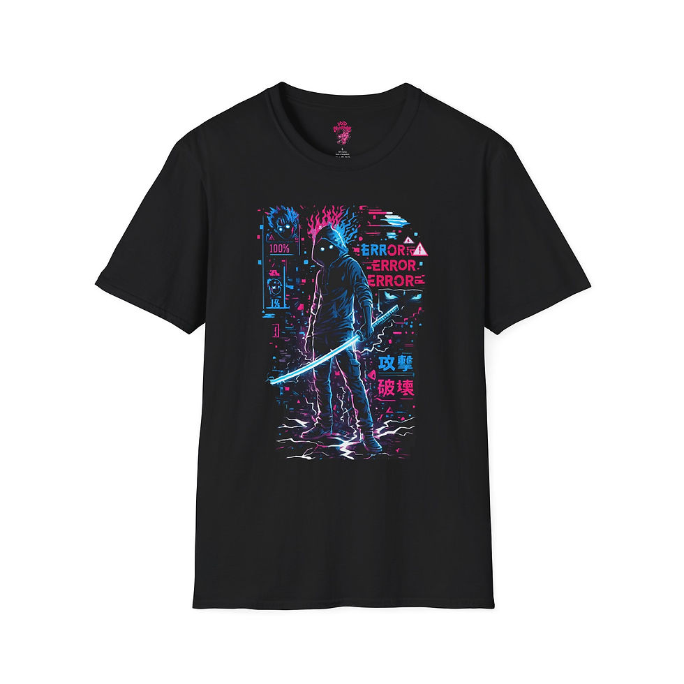 Thumbnail: Cyberpunk Samurai T-Shirt — Neon Glitch 'ERROR' Graphic Tee