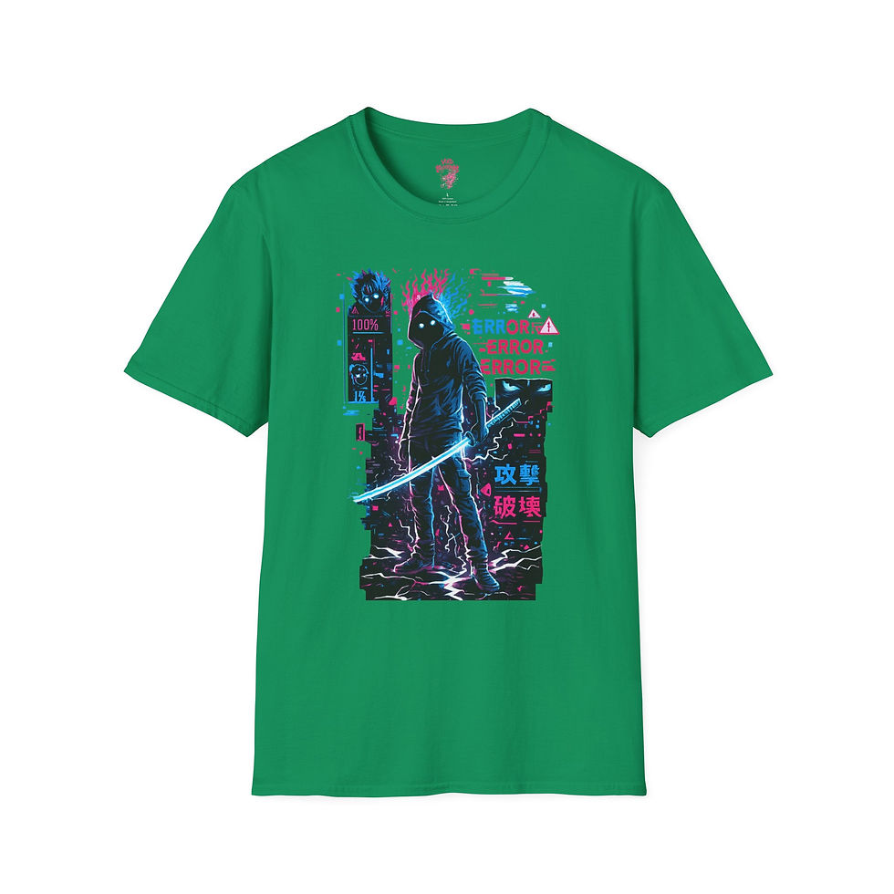 Thumbnail: Cyberpunk Samurai T-Shirt — Neon Glitch 'ERROR' Graphic Tee