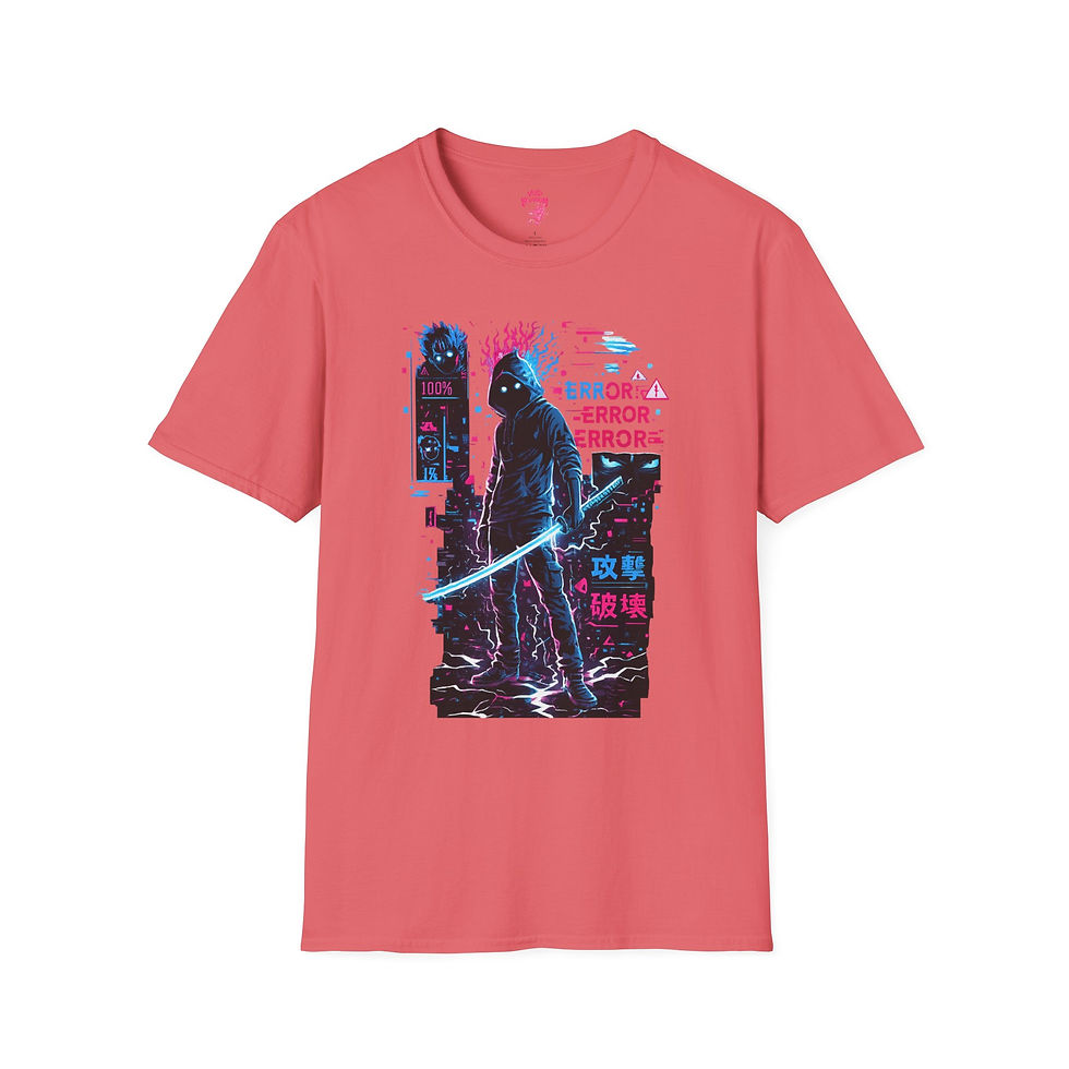 Thumbnail: Cyberpunk Samurai T-Shirt — Neon Glitch 'ERROR' Graphic Tee