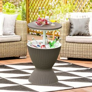 Thumbnail: 3 in 1 8 Gallon Patio Rattan Cooler Bar Table with Adjust Ice Bucket