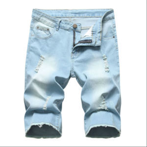 Thumbnail: Men's Denim Shorts Ripped Distressed Straight Fit Knee Length Jean Shorts