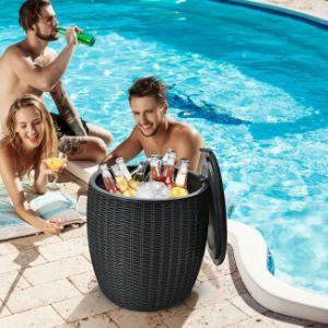 Thumbnail: 9.5 Gallon 4-in-1 Patio Rattan Cool Bar Cocktail Table Side Table XH