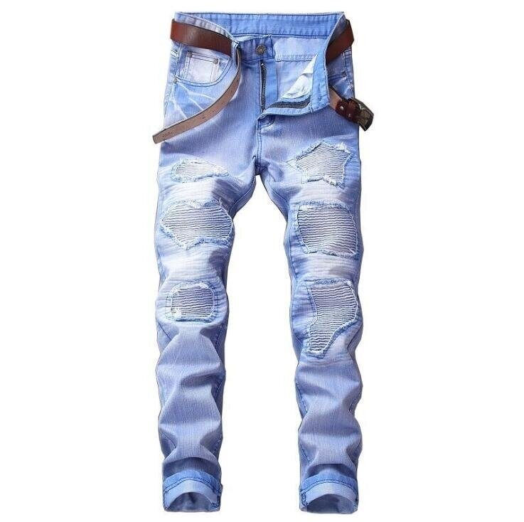 Thumbnail: Men's Jeans Ripped Skinny Destroyed Jeans Pants with Holes