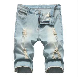 Thumbnail: Men's Denim Shorts Ripped Distressed Straight Fit Knee Length Jean Shorts