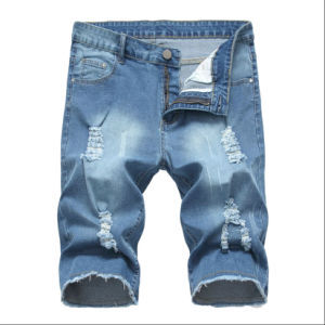 Thumbnail: Men's Denim Shorts Ripped Distressed Straight Fit Knee Length Jean Shorts