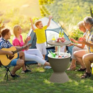 Thumbnail: 3 in 1 8 Gallon Patio Rattan Cooler Bar Table with Adjust Ice Bucket